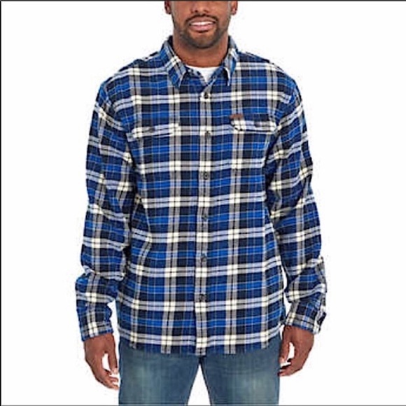 Orvis Mens Blue And White Plaid Flannel 